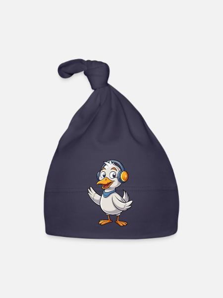 Gans Lustige Zeichentrickfigur Kopfhörer Musik - Baby Bio-Mütze - Navy - Vorne