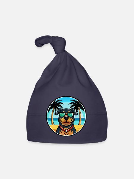 Rottweiler Chien Race Dessin Animé Lunettes De Soleil Plage - Bonnet bio Bébé - marine - Devant