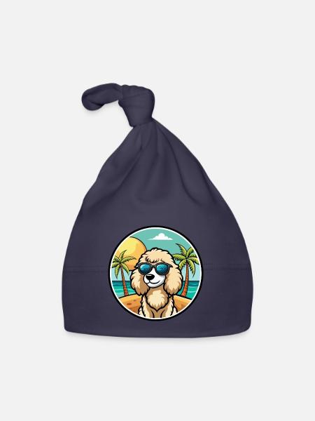 Pudel Hund Rasse Cartoon Sonnenbrille Strand - Baby Bio-Mütze - Navy - Vorne