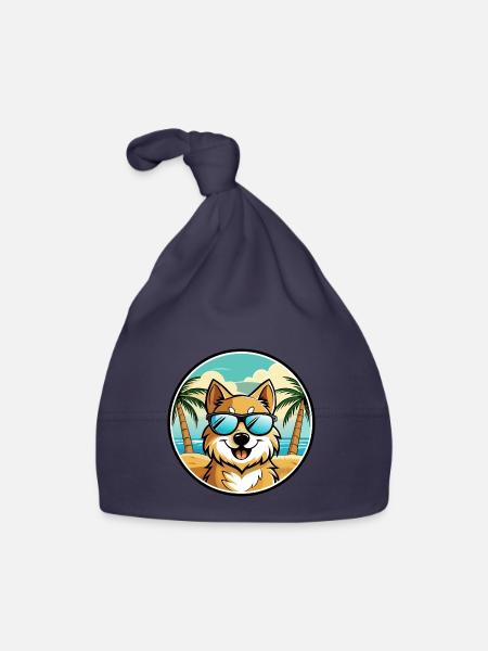 Deutscher Spitz Hund Rasse Cartoon Sonnenbrille Strand - Baby Bio-Mütze - Navy - Vorne