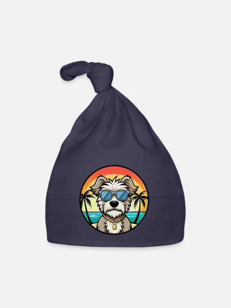 Dandie Dinmont Terrier Hunderasse Cartoon Beach - Baby Bio-Mütze - Navy - Vorne