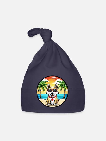 Kanadischer Labrador Husky Hunderasse Cartoon Beach - Baby Bio-Mütze - Navy - Vorne