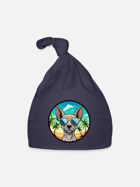 Amerikanischer haarloser Terrier Hunderasse Cartoon Beach - Baby Bio-Mütze - Navy - Vorne