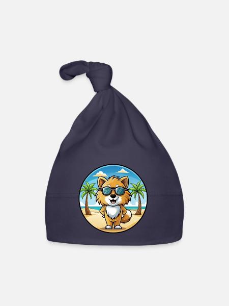 Spielzeug Deutscher Spitz Hund Rasse Cartoon Sonnenbrille Strand - Baby Bio-Mütze - Navy - Vorne