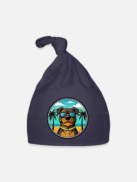 Rottweiler Chien Race Dessin Animé Lunettes De Soleil Plage - Bonnet bio Bébé - marine - Devant