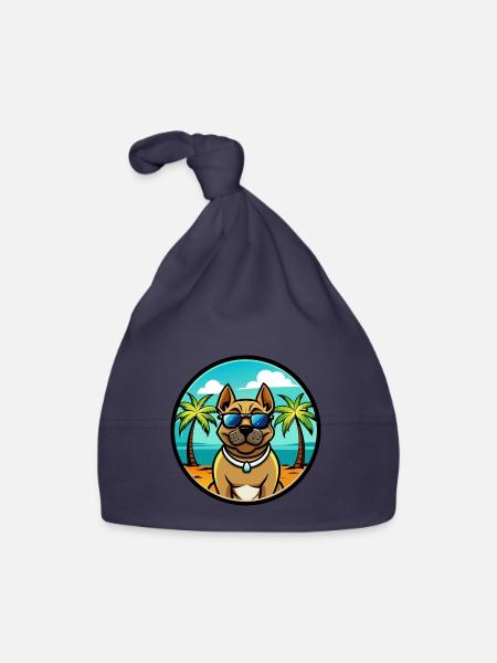 Perro De Presa Canario Hunderasse Cartoon Strand - Baby Bio-Mütze - Navy - Vorne