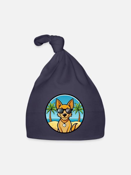 Dingo Hund Rasse Cartoon Sonnenbrille Strand - Baby Bio-Mütze - Navy - Vorne