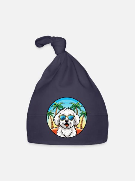 Bichon frisé race de chien dessin animé lunettes de soleil plage - Bonnet bio Bébé - marine - Devant
