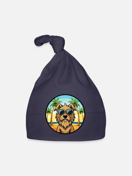 Briard Dog Breed Cartoon Sunglasses Beach - Organic Baby Cap - navy - Front