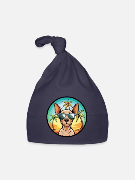 Amerikanischer haarloser Terrier Hunderasse Cartoon Beach - Baby Bio-Mütze - Navy - Vorne