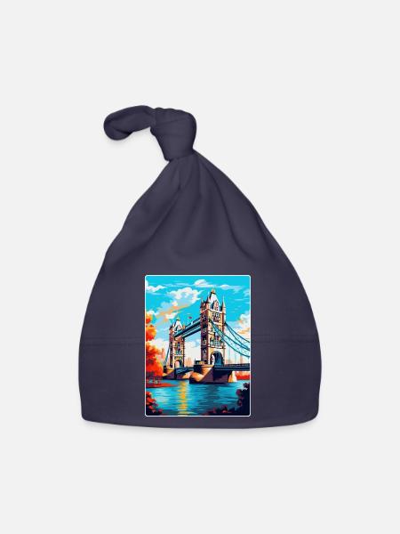 Tower Bridge England Uk Travel Poster Souvenir WPA - Organic Baby Cap - navy - Front