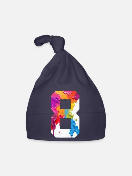 FARBIG NUMMER 8 BUNT 8. GEBURTSTAG - Baby Bio-Mütze - Navy - Vorne