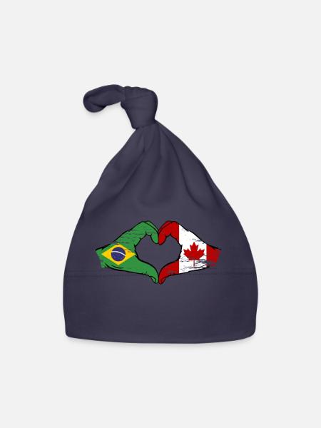 Brazil Canada Flag Hands Heart Shape Used - Organic Baby Cap - navy - Front