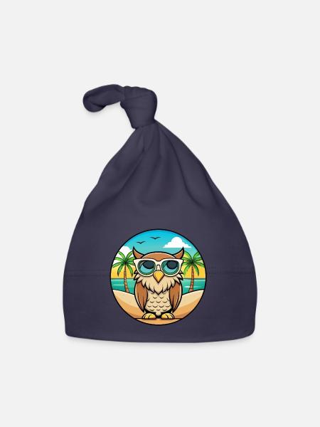 Eule Lustige Cartoon Sommer Strand Sonnenbrille Aufkleber - Baby Bio-Mütze - Navy - Vorne