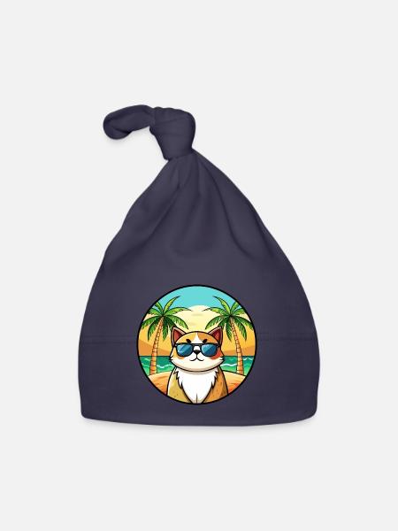 Exotische Kurzhaarkatze Rasse Cartoon Sonnenbrille Strand - Baby Bio-Mütze - Navy - Vorne