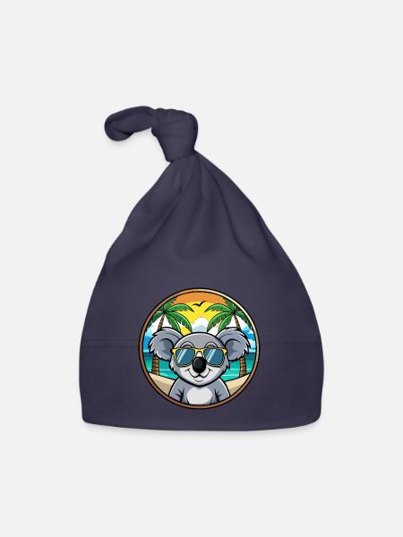 Koala Lustige Cartoon Sommer Strand Sonnenbrille Cool - Baby Bio-Mütze - Navy - Vorne