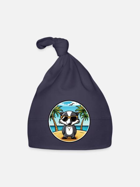 Dachs Lustige Cartoon Sommer Strand Sonnenbrille Cool - Baby Bio-Mütze - Navy - Vorne