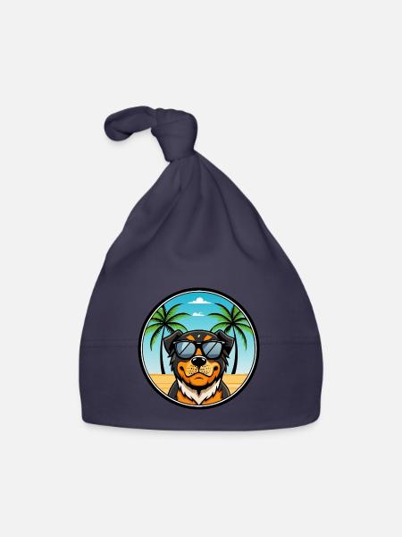 Lunettes de soleil Rottweiler Dog Cartoon Summer Beach - Bonnet bio Bébé - marine - Devant