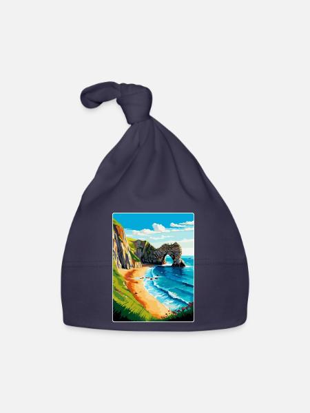 Durdle Door England Uk Reise Poster Souvenir WPA - Baby Bio-Mütze - Navy - Vorne
