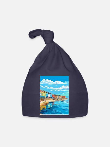 Weymouth England Uk Vintage Reiseposter Souvenir - Baby Bio-Mütze - Navy - Vorne