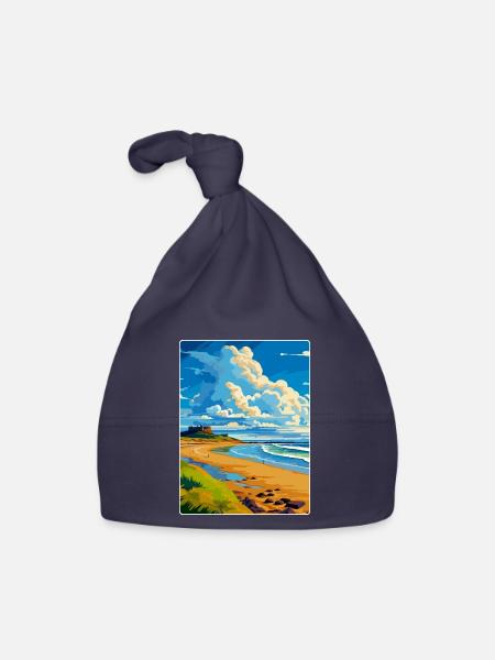 Northumberland Coast Anob Travel Poster Souvenir - Organic Baby Cap - navy - Front
