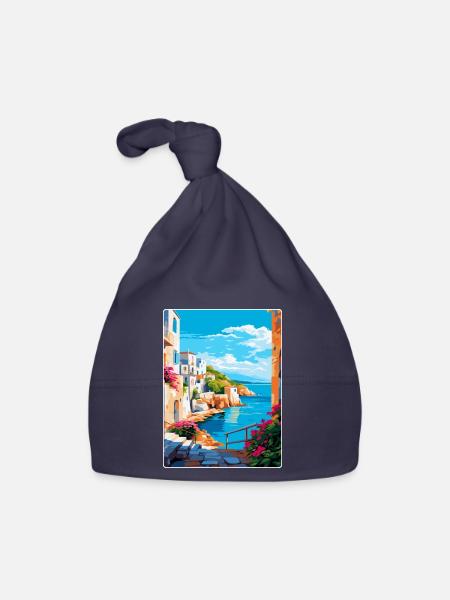 Rhodes Grèce Vintage Voyage Poster WPA Souvenir - Bonnet bio Bébé - marine - Devant