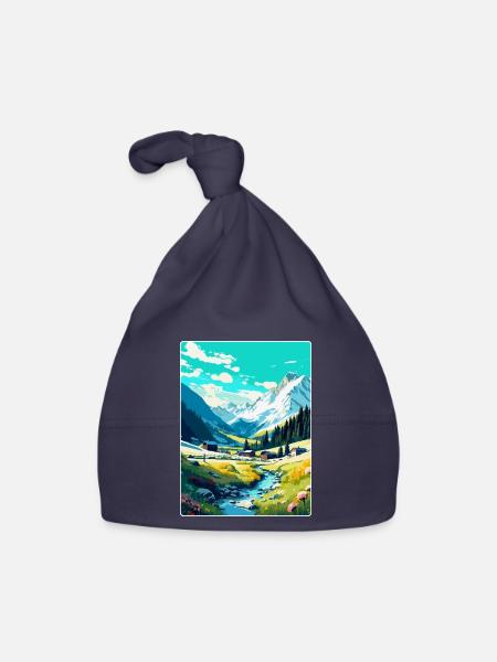 Arosa Suisse Affiche de voyage vintage souvenir - Bonnet bio Bébé - marine - Devant