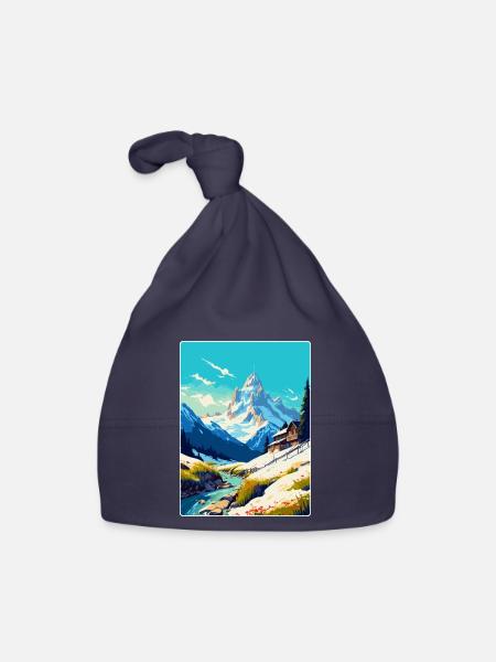 Chamonix Frankreich Vintage Reiseposter Souvenir WPA - Baby Bio-Mütze - Navy - Vorne