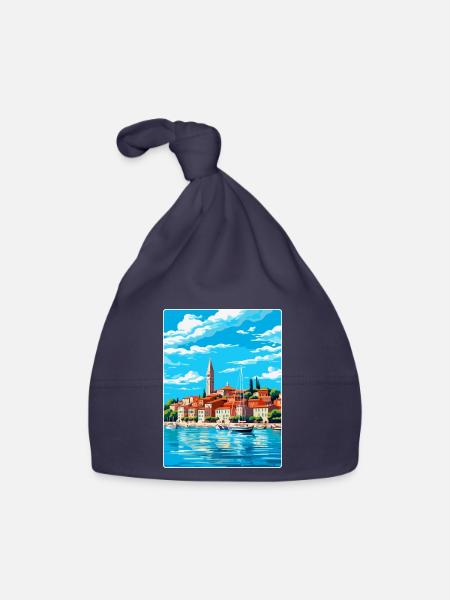 Koper Slowenien Vintage Reiseplakat Souvenir WPA - Baby Bio-Mütze - Navy - Vorne