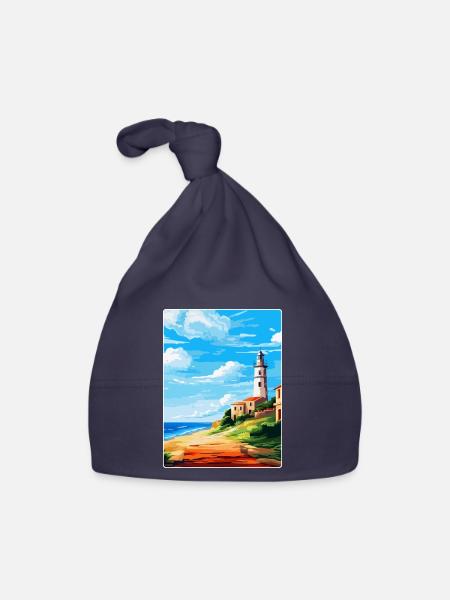 Faro Portugal Affiche de voyage vintage WPA Souvenir - Bonnet bio Bébé - marine - Devant