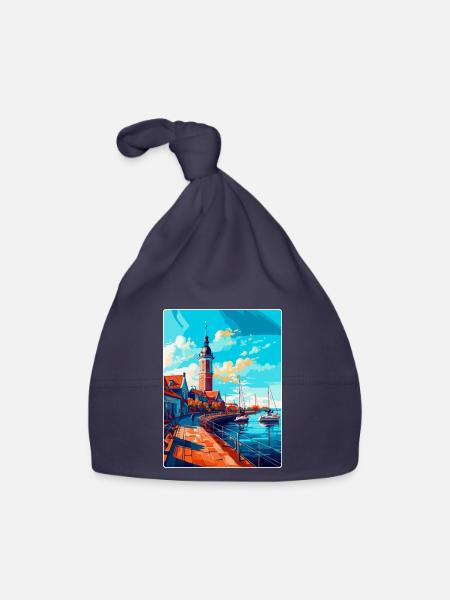 Ustka Poland Vintage Travel Poster WPA Souvenir - Organic Baby Cap - navy - Front