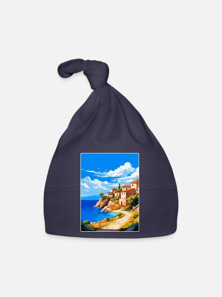 Mani Halbinsel Griechenland Vintage Reiseposter WPA - Baby Bio-Mütze - Navy - Vorne