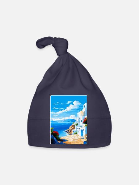 Milos Grèce Vintage Affiche de voyage WPA Souvenir - Bonnet bio Bébé - marine - Devant