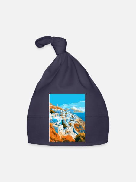 Ios Greece Vintage Travel Poster Souvenir Souvenir - Organic Baby Cap - navy - Front