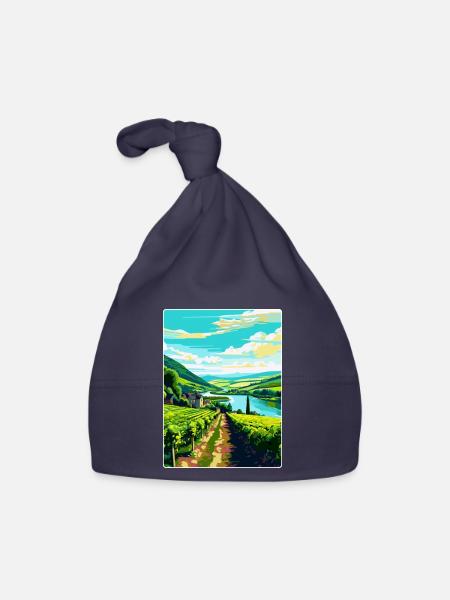 Affiche de voyage vintage de la vallée de la Moselle en Allemagne WPA - Bonnet bio Bébé - marine - Devant