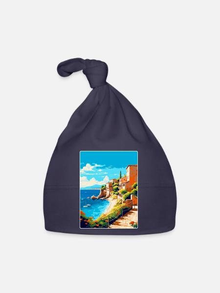 Costa Brava Spanien Vintage Reiseplakat Souvenir - Baby Bio-Mütze - Navy - Vorne