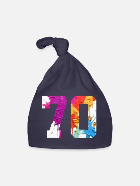 FARBIG NUMMER 70 BUNT 70. GEBURTSTAG - Baby Bio-Mütze - Navy - Vorne