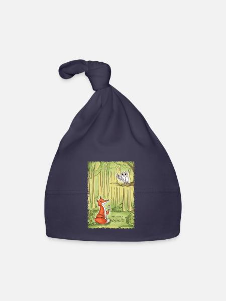 Forest Talk: Fox and Owl - Organic Baby Cap - navy - Front
