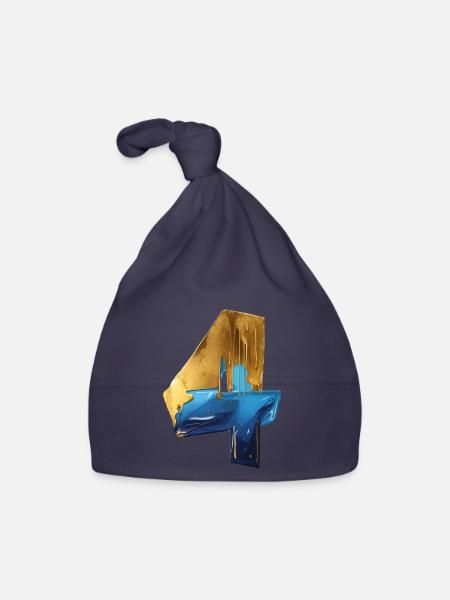 NR. 4 NUMMER 4 COOL 4. GEBURTSTAG - Baby Bio-Mütze - Navy - Vorne