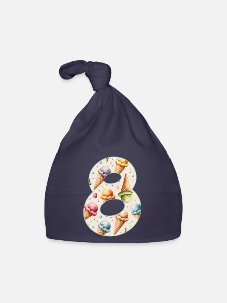 EISCREME NUMMER 8 JAHRE EIS 8. GEBURTSTAG - Baby Bio-Mütze - Navy - Vorne