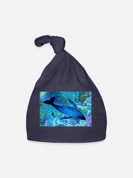 Blauwal im Farbmeer - Baby Bio-Mütze - Navy - Vorne