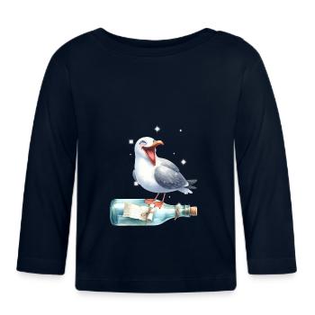 maritim Möwe Flaschenpost Möwen - Baby Bio-Langarmshirt - Navy - Vorne