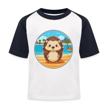 Igel Aquarell Karikatur Kawaii Clipart Tier - Kinder Baseball T-Shirt - Weiß/Navy - Vorne