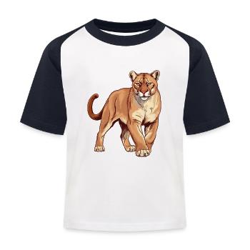 Cougar Buntes Aquarell Cartoon Kawaii Tier - Kinder Baseball T-Shirt - Weiß/Navy - Vorne