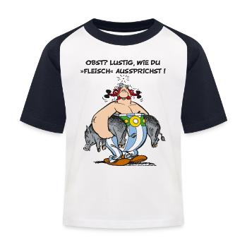Obelix: Obst? Lustig wie du "Fleisch" aussprichst! - Kinder Baseball T-Shirt - Weiß/Navy - Vorne