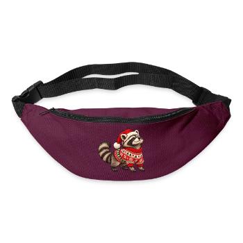 Weihnachts Waschbär – Norwegerpullover - Gürteltasche - Burgunderrot - Vorne
