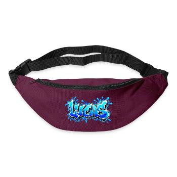 LUCAS explodiert in Neonblau! Epischer Graffiti-Name - Gürteltasche - Burgunderrot - Vorne