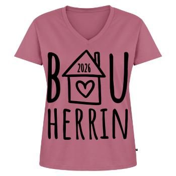 Bauherrin 2026 - Frauen Premium Bio T-Shirt mit V-Ausschnitt - Mauve - Vorne - AI Model Female 172 dark (172cm)