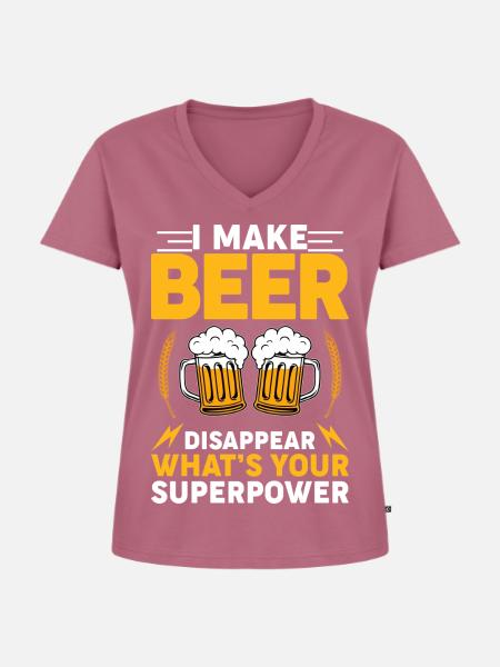 Bier verschwinden – Welche Superkraft? - Frauen Premium Bio T-Shirt mit V-Ausschnitt - Mauve