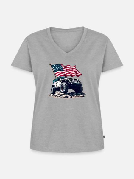 Amerikanischer Offroad-Motor - Frauen Premium Bio T-Shirt mit V-Ausschnitt - Grau meliert